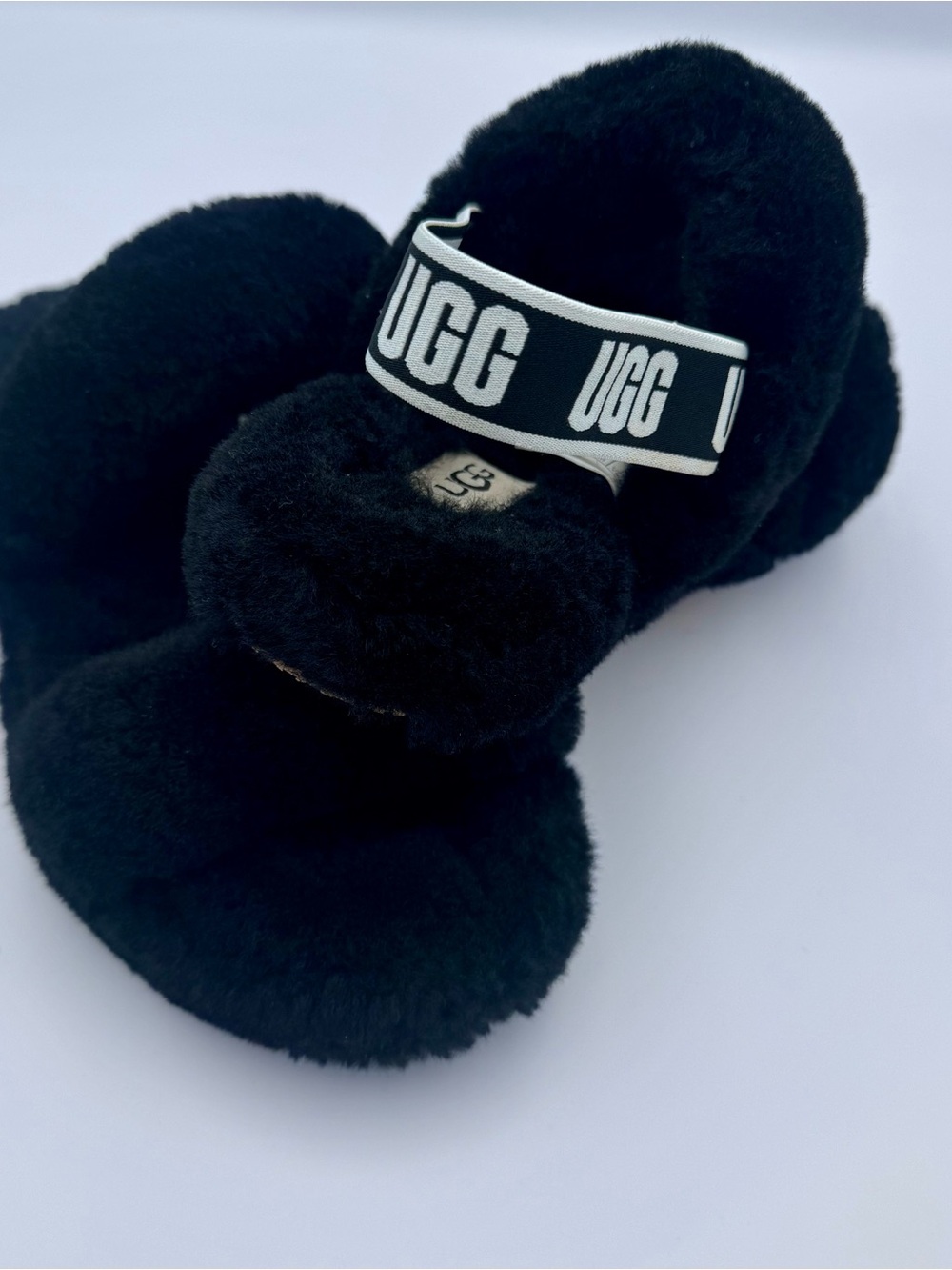 UGG Oh Yeah fuzzy Slip On Slides with Elastic Branded Strap for Secure Fit